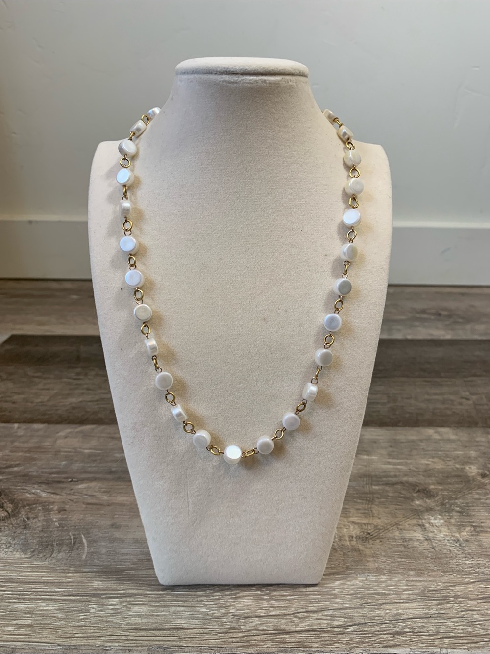 Gold and White Faux Pearl Beaded Necklace
